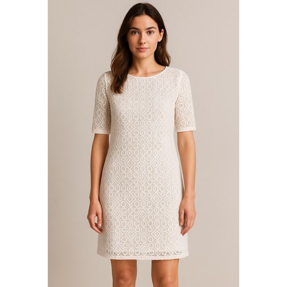 Tibi Sonoran White Eyelet Ivory Cutout Cotton Dress 6 EUC - Picture 1 of 12